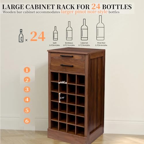 6 Tier Wine Rack Freestanding Floor with 2 Drawers (24 Bottles / Walnut)