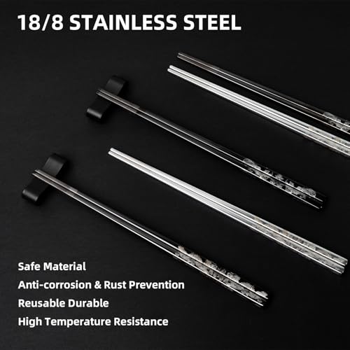 Dragon & Phoenix Black Stainless Steel Chopsticks (Titanium Plating)