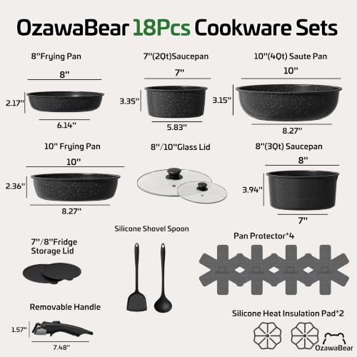 18 Pcs Pots and Pans Set Non Stick (Black / 18Pcs)