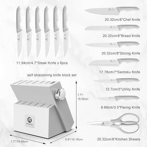 14 Piece Kitchen Knife Set with Block and Built (Gray)