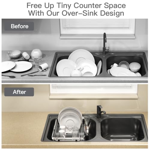 Expandable Dish Drying Rack Over The Sink with Anti Slip Grip (Silver / For 13-30" W Sink)