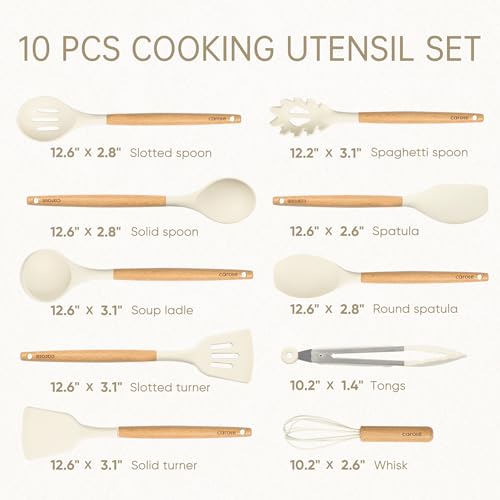 10 Piece Kitchen Utensils Set with Wood Cool (10 PCS / Cream White)