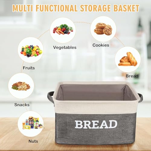 Bread Storage Basket for Kitchen (White & Grey)