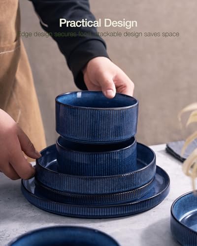 Star Stoneware Dinnerware Sets with Pasta Bowls (Nebulas Blue)