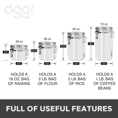 4pc Clear Canister Set with Clamp Lids & Spoons (4-Piece Set)