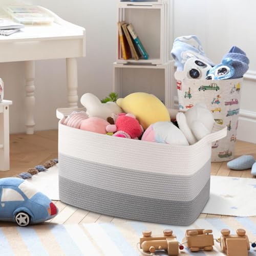 50L Storage Basket Large Blanket Basket Living Room Gray 3 (Gradient Gray / 3 pcs-17.7”x13.8”x11”)