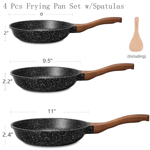 Nonstick Ceramic Frying Pans Skillets Set (8"+9.5"+11" Set / Black)