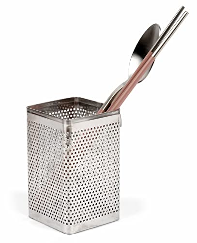 Kitchen Utensil Chopsticks Perforated Holder with Hooks (Small Square)