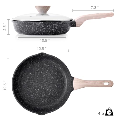 Non Stick Frying Pan Skillet with Lid (Classic Granite / 12.5 Inch)
