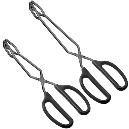 Stainless Steel Kitchen Scissor Tongs 10" and 12" Set (10-Inch + 12-Inch / Black)