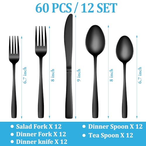 60 Pcs Black Silverware Set (Black)
