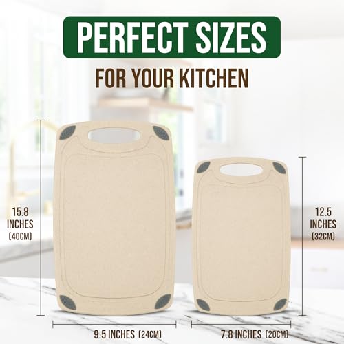 2 Piece Reversible Cutting Board Set Made with Natural Wheat Straw Fiber (Beige)