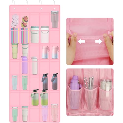 35 Pockets Door Hanging Cup Organizer Fit for Stanley Tumblers (67'' x 27.6'' / Pink)