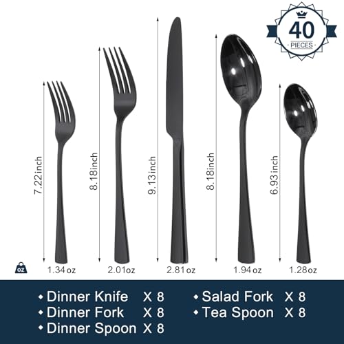 18 10 Flatware set for 8 (Black / 40-Piece)