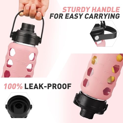 Glass Water Bottle (Pink / 24 Ounces)