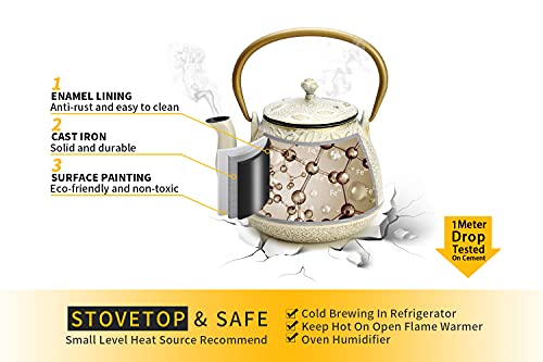Cast Iron Tea Kettle (1 Quarts / Warm Beige)
