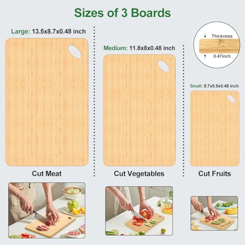 Wood Cutting Board Set of 3 (3 bamboo boards)
