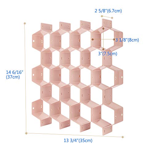 Drawer Divider Organizer Adjustable DIY Grid Honeycomb Drawer Divider for Underwear Belt Scarf Socks Pink (Pink)