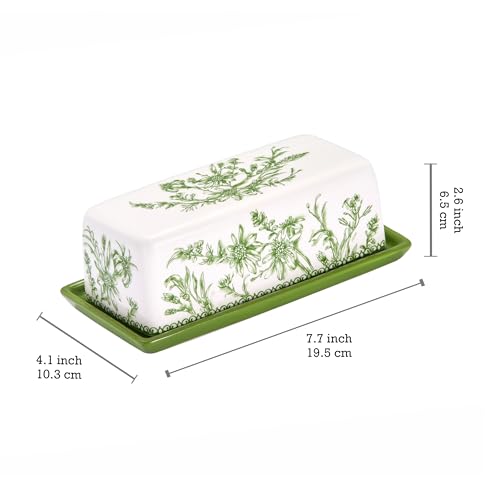 Green Garden Toile De Jouy Ceramic Butter Dish with Lid (Green Garden Toile De Jouy / Large)