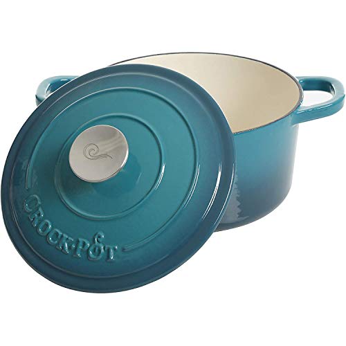 Artisan 3 Quart Round Enameled Cast Iron Dutch Oven (Teal Ombre / 3-Quart)