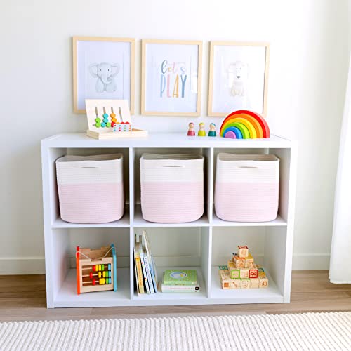 Storage Cubes 11 Inch Cotton Rope Woven Baskets for Organizing (Off White & Mixed Pink)