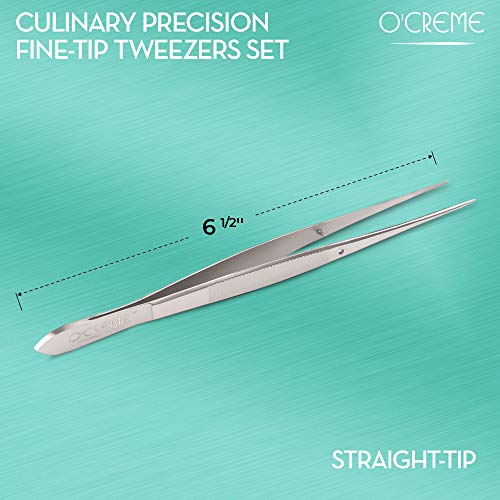 Stainless Steel Kitchen Tweezer Tongs with Fine Tip (6.25" Straight / Silver)