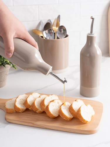 Ceramic Oil Dispenser Bottle (White and Cinnamon Brown / 2 Pieces (Milkyway))