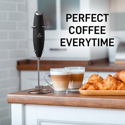 Powerful Milk Frother Wand With Duracell Batteries (Zulay Black / Double Whisk + Batteries)