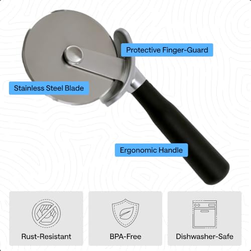 Patented Stainless Steel Large Pizza Cutter Wheel (Black)