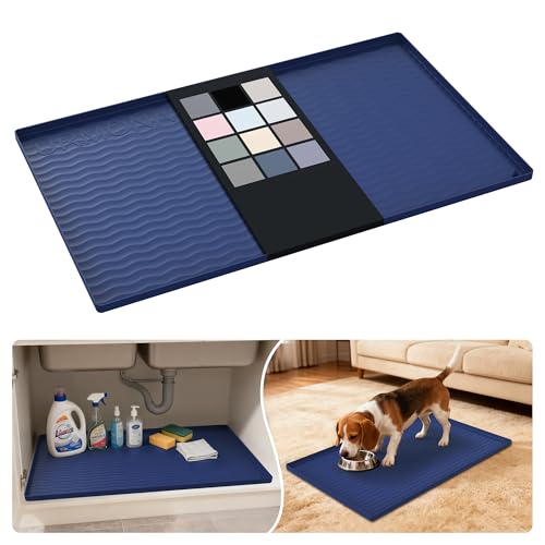 Waterproof Silicone Under Sink Mat 31'' x 19'' Shelf Liner for Kitchen and Bathroom (Navy / 19"W x 31"L)