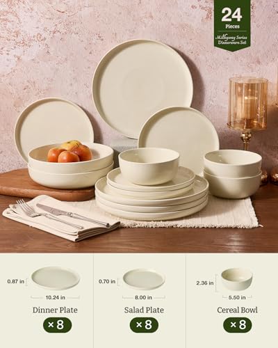 Milkyway 24 Piece Stoneware Dinnerware Set (Almond Milk / Service for 8 (Standard Dinner Set))