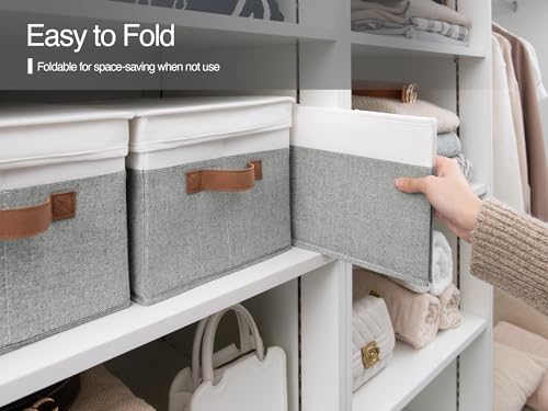 Fabric Storage Bins with Lids (Gray and White / Jumbo)