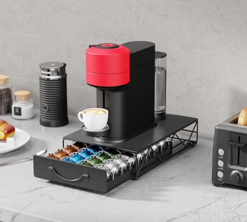 Coffee Pod Holder Drawer Compatible with Nespresso (Pure Black)