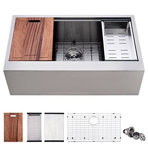 33 Inch Farmhouse Sink Workstation (33"L x 22"W x 10"D / Stainless Steel (Flat Apron))