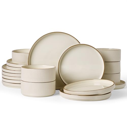 Stoneware Dishes Dinnerware Sets for 6 (Cream / Service for 6)