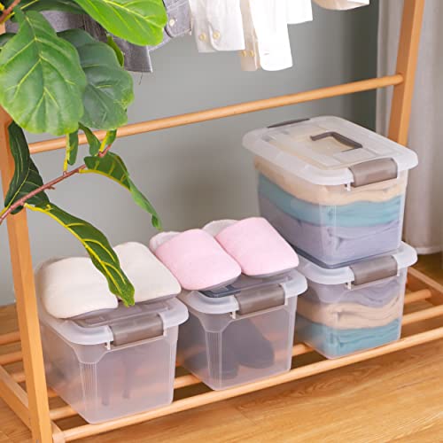 4 Packs 8.5 QT Storage Bins with Lids Clear Plastic Bins with Grey Handle Stackable Storage Containers for Organizing (8.5QT / 4 PACK)