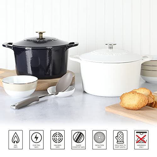 Gatwick 7 Quart Enamel Cast Iron Dutch Oven Pot with Lid (Navy w/ Gold Knob / 7-Quart)