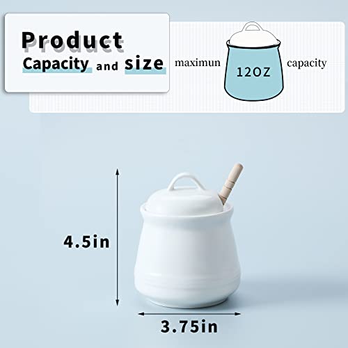 Ceramic Honey pot with Lid and Honey Dipper (White)
