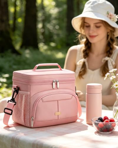 Lunch Box for Men Women Insulated Lunch Tote Cooler Bag Lunchbox (Pink / Large)