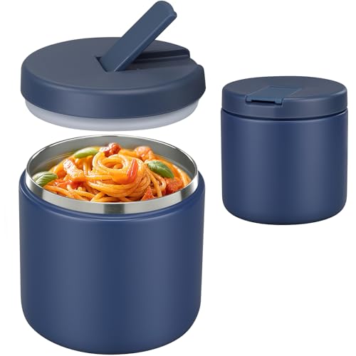 19oz Insulated Vacuum Food Jar with Buckle Lid Wide Mouth Soup Thermo for Hot Food Kids Leakproof Stainless Steel Lunch Container (Blue-L / 19OZ)