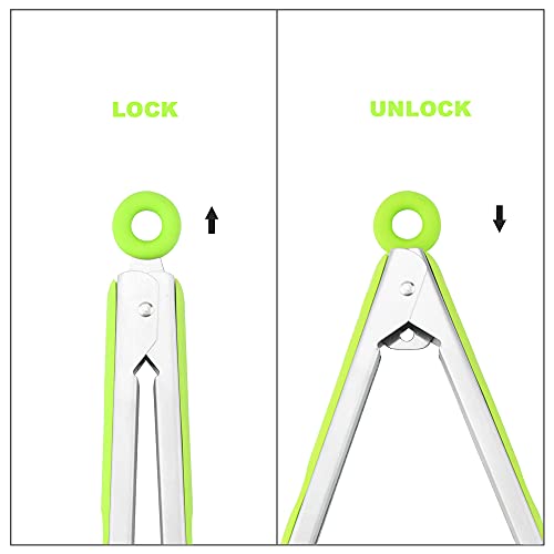 4 Pack Green Silicone Kitchen Tongs Set (Green)