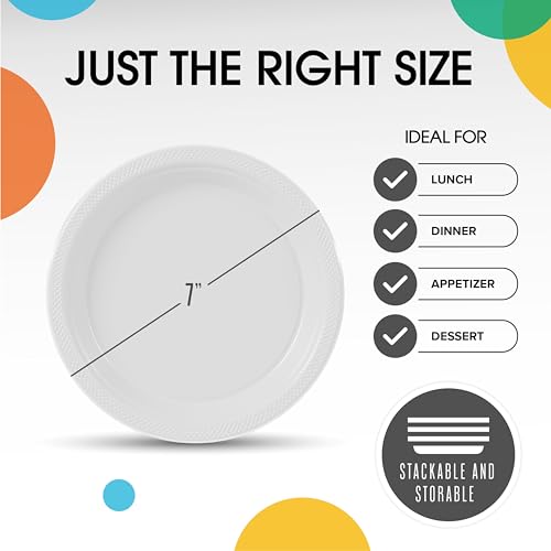 Sturdy White Plastic Plates 7" Cake Plates 100 Pcs (7 inch / White)