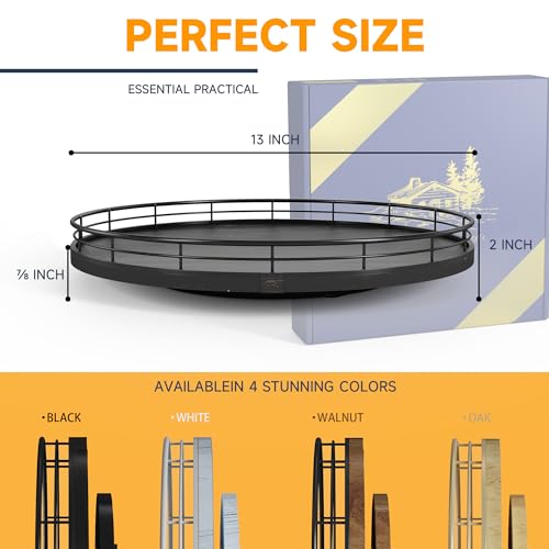 13 Inch Oak Lazy Susan Vanity Tray with Black Brushed Gold Finish Rail