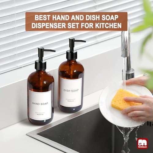 Amber Glass Soap Dispenser (Amber Bottle + Black Long Pump / 2 Pack)