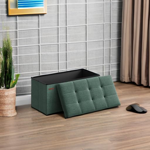 30 Inches Folding Storage Ottoman Bench (Retro Green / 15"D x 30"W x 15"H (without Flipping Lid))