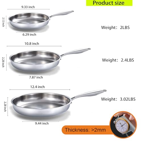 Tri Ply Stainless Steel Frying Pan Set 8” (Silver)