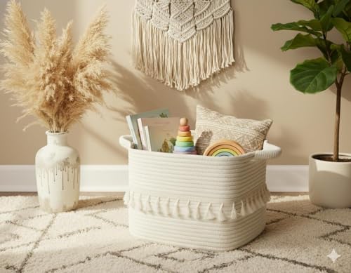 White Cotton Rope Baskets for Storage (White / 3 Pack)