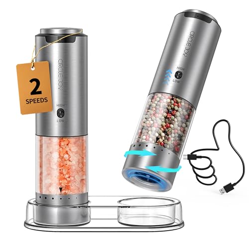 Electric Salt and Pepper Grinder Set Stainless Steel Rechargeable Salt and Pepper Grinder Set (2-Speed Rechargeable Set with Base)