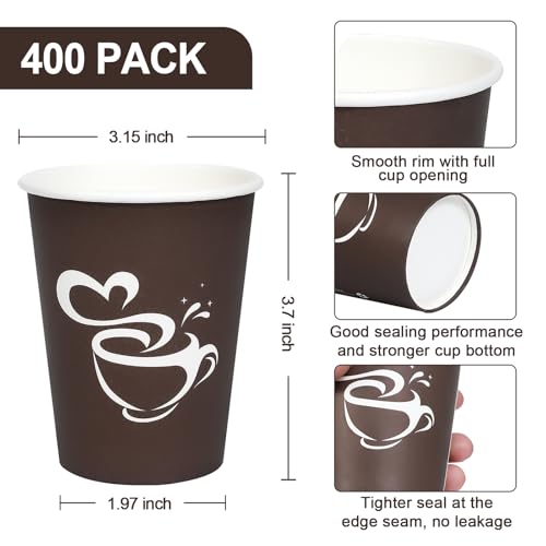 400 Count 8 oz Paper Coffee Cups Disposable Hot Coffee Cups Brown (Brown / 8OZ-400 Pack)