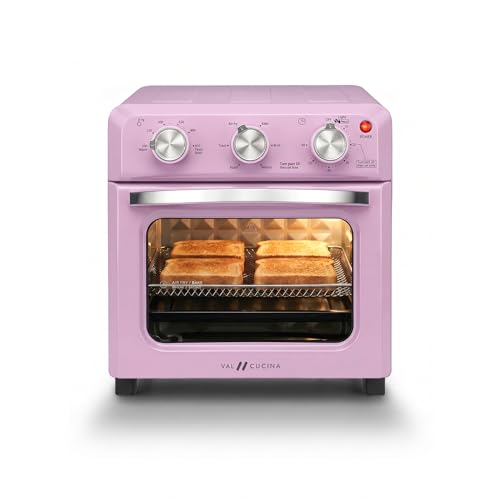 6-in-1 Retro Air Fryer Toaster Oven Combo, Compact 12.7 QT Small Countertop Convection Oven, Fits 9" Pizza & 4 Toast, Hexagon Hybrid Heating, Enamel Baking Pan Included, Pink Color (12.7-QT Classic Pink Color)